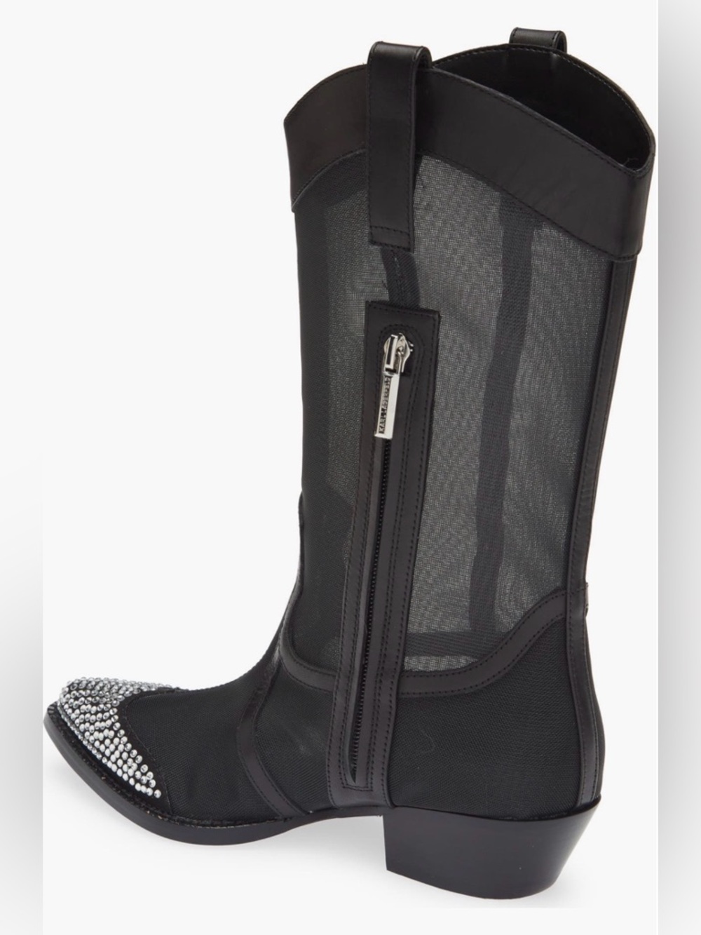 Karl Lagerfeld Lakota Rhinestone Black Mesh Western  Cowboy Boot Studded Toe - Picture 9 of 13